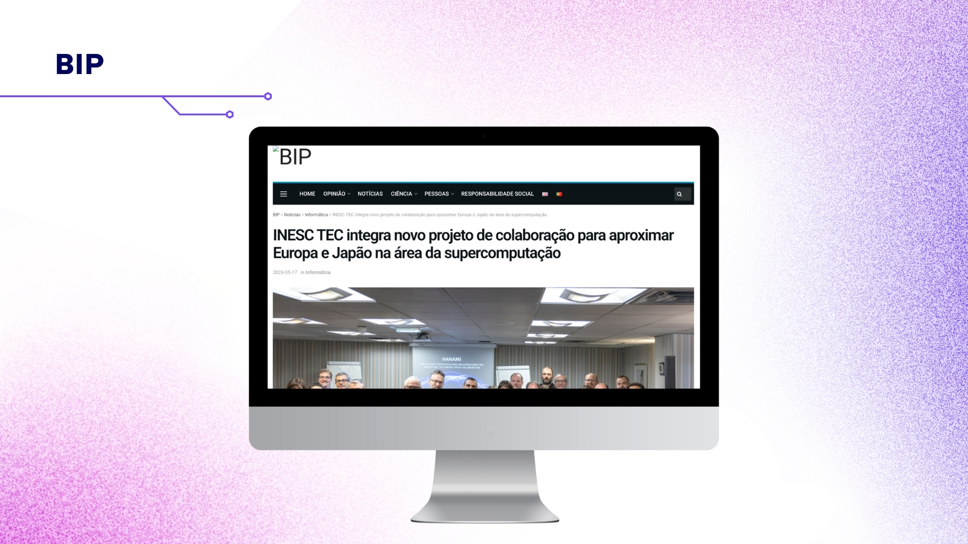 Screen with the BIP website open.