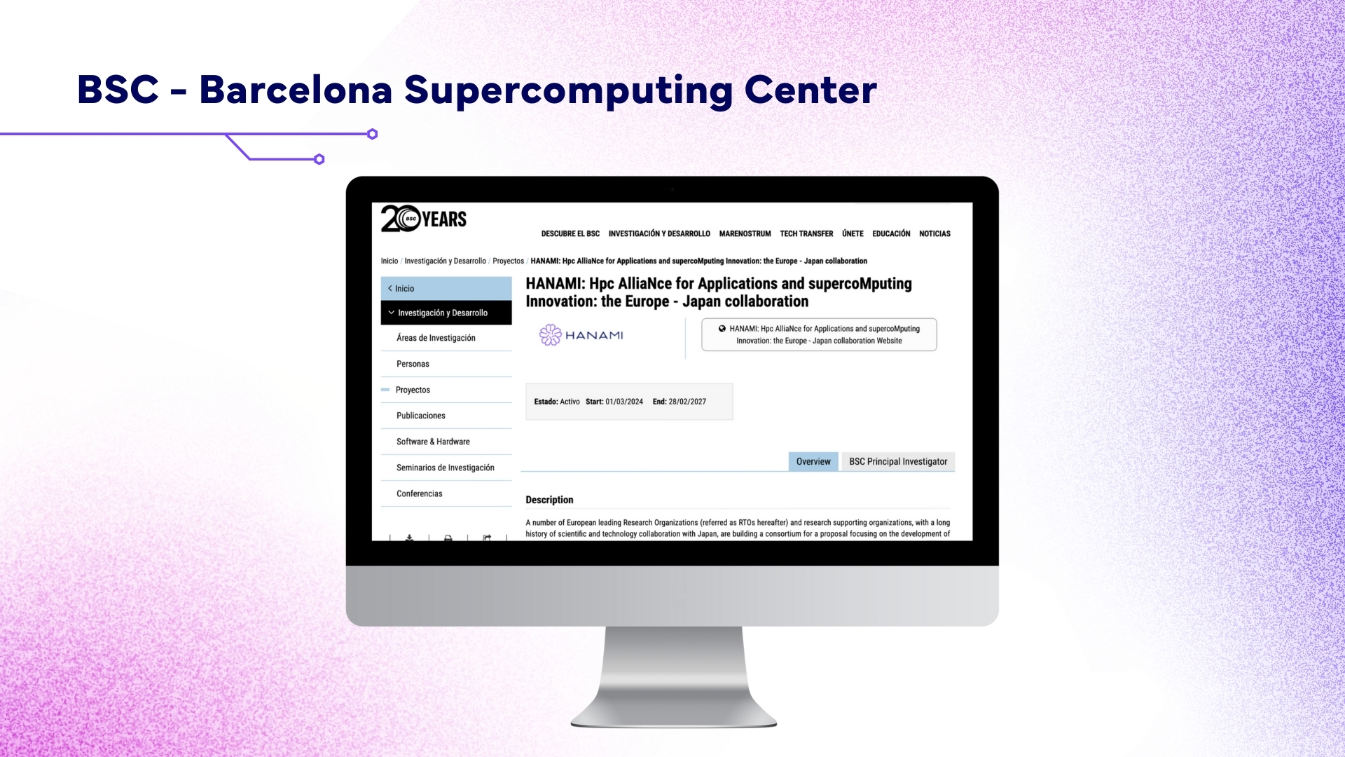Screen with the Barcelona Supercomputing Center page open.