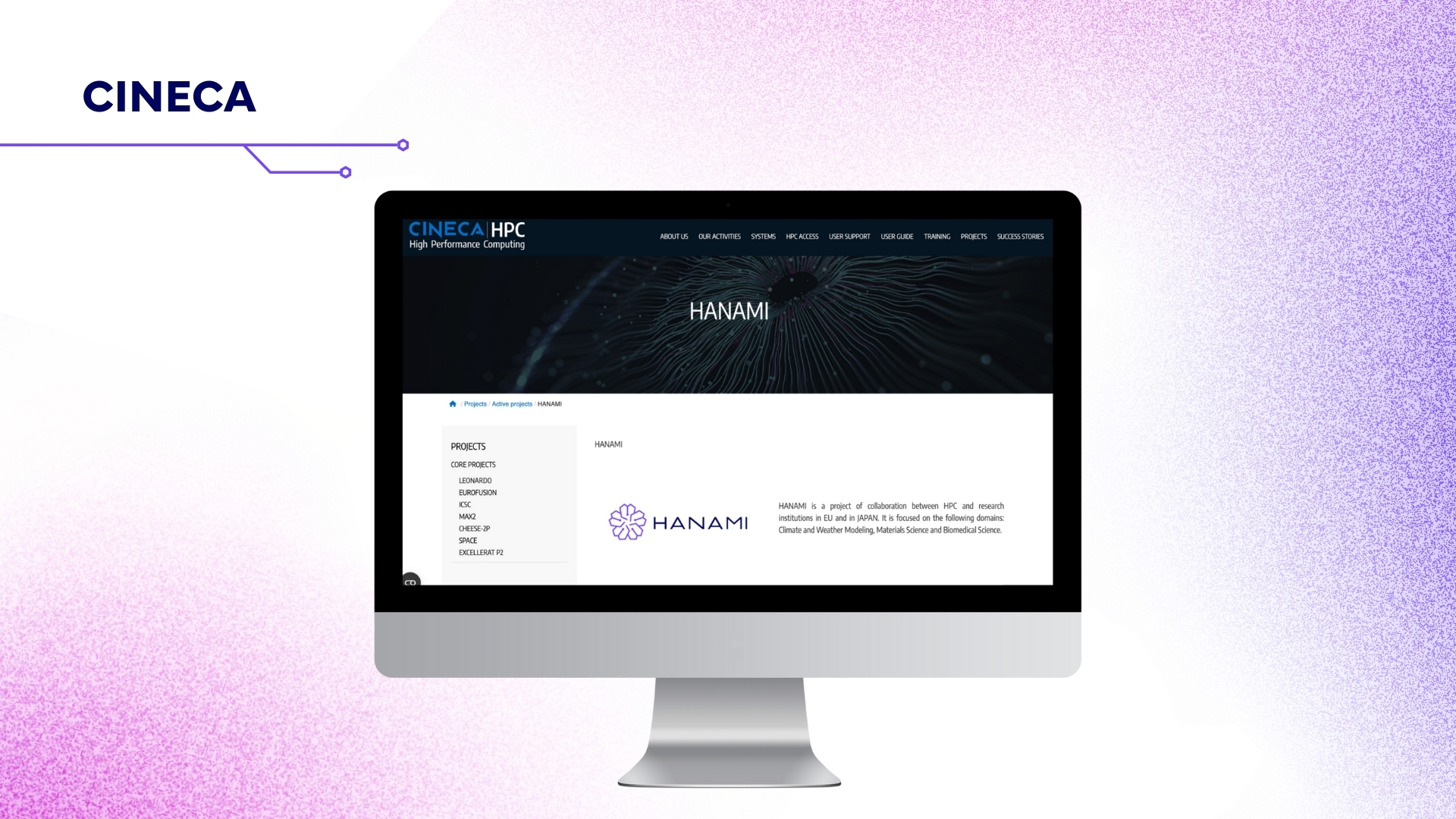 Screen with the CINECA page open.