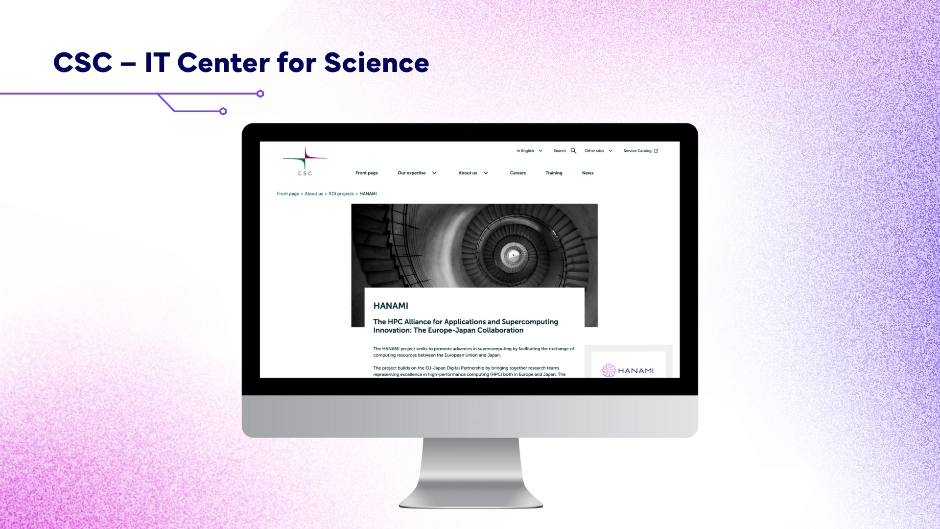 Screen with the CSC - IT Center for Science website open.