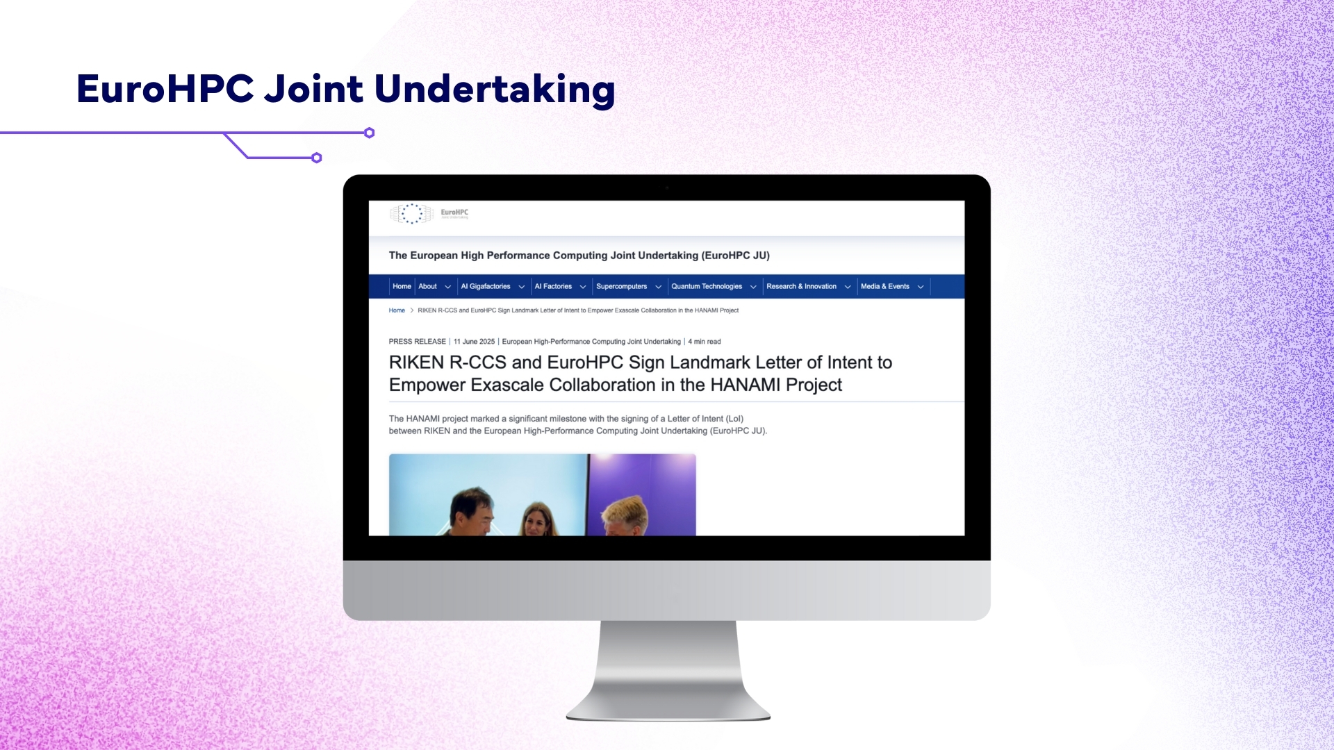 Screen with the EuroHPC JU website open.