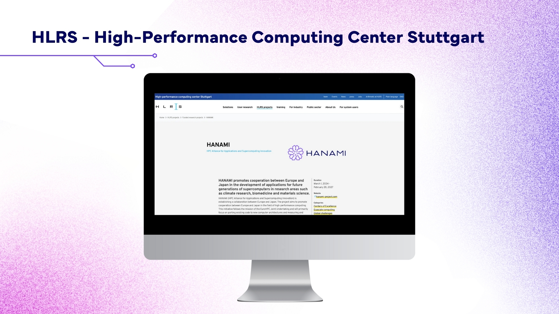 Screen with the HLRS website open.