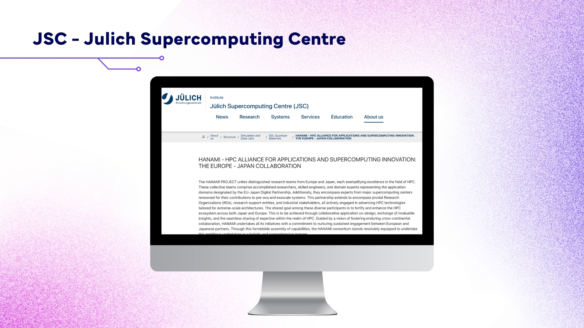 Screen with the JSC - Julich Supercomputing Centre page open.