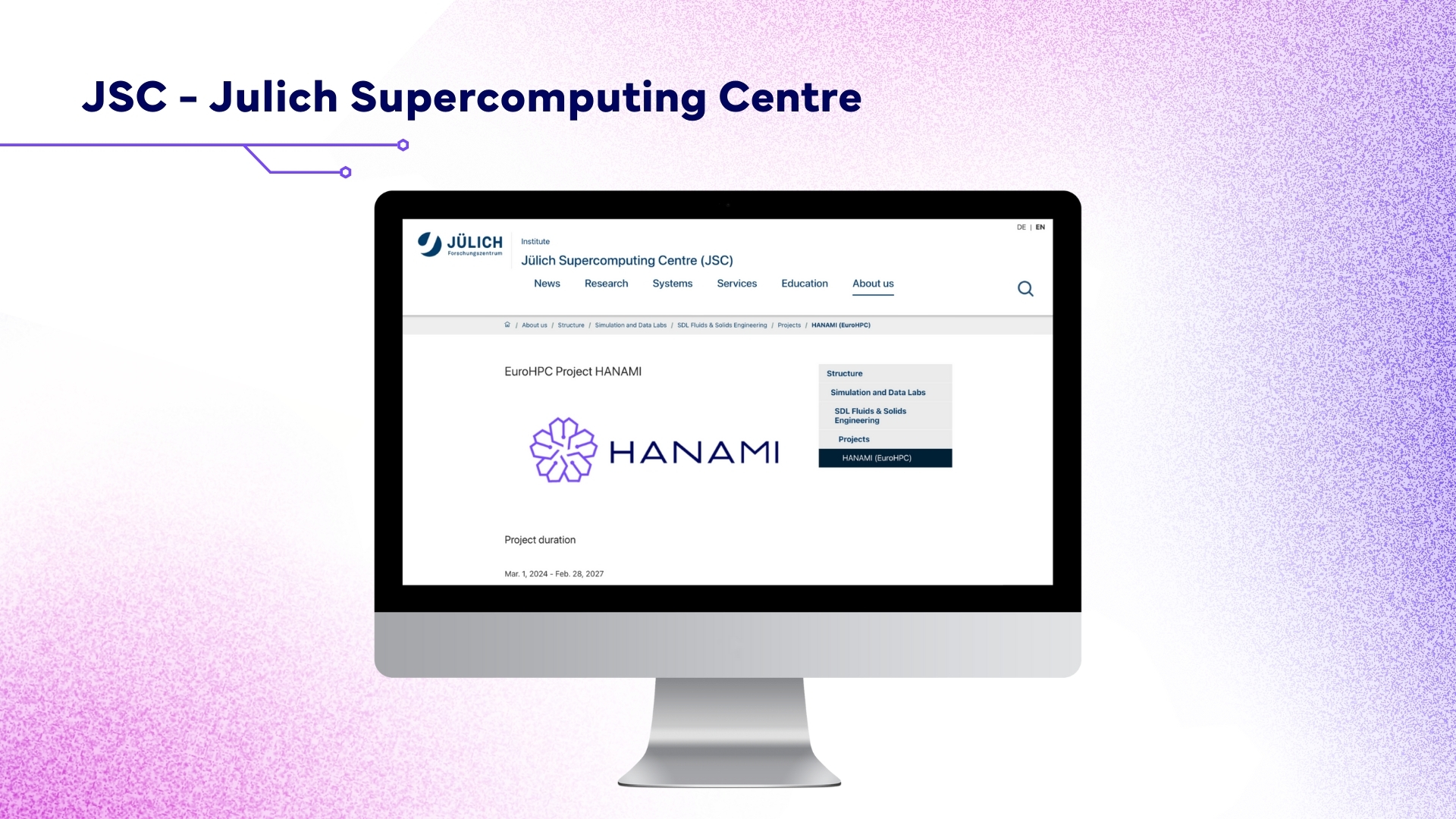 Screen with the JSC - Julich Supercomputing Centre website open.