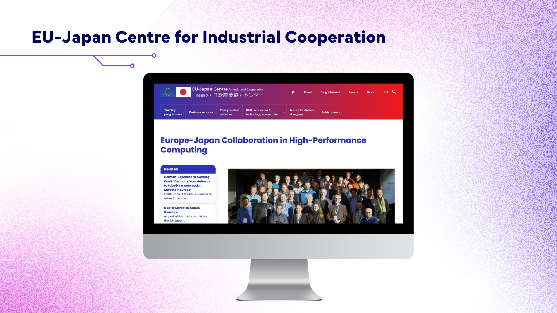 Screen with the EU-Japan Centre for Industrial Cooperation website open.