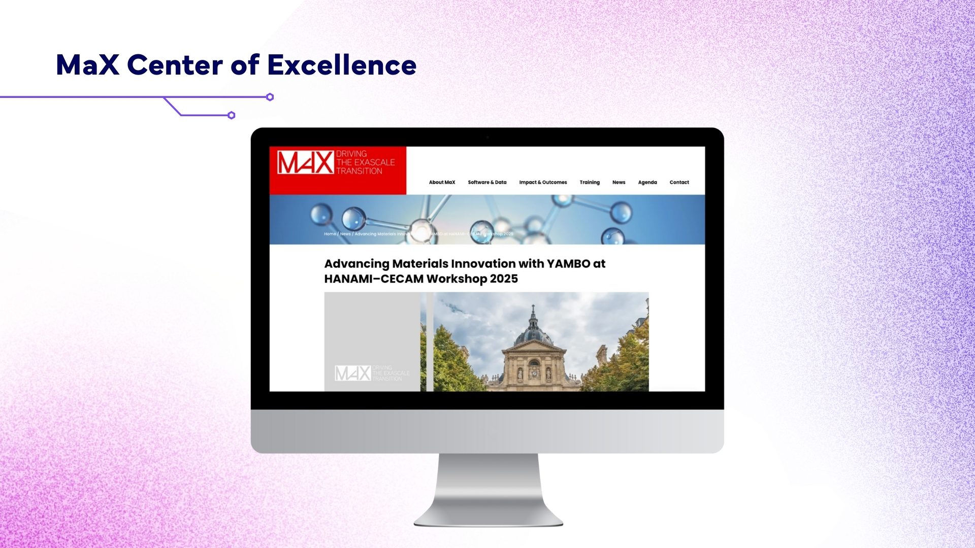 Screen with the MaX Center of Excellence website open.