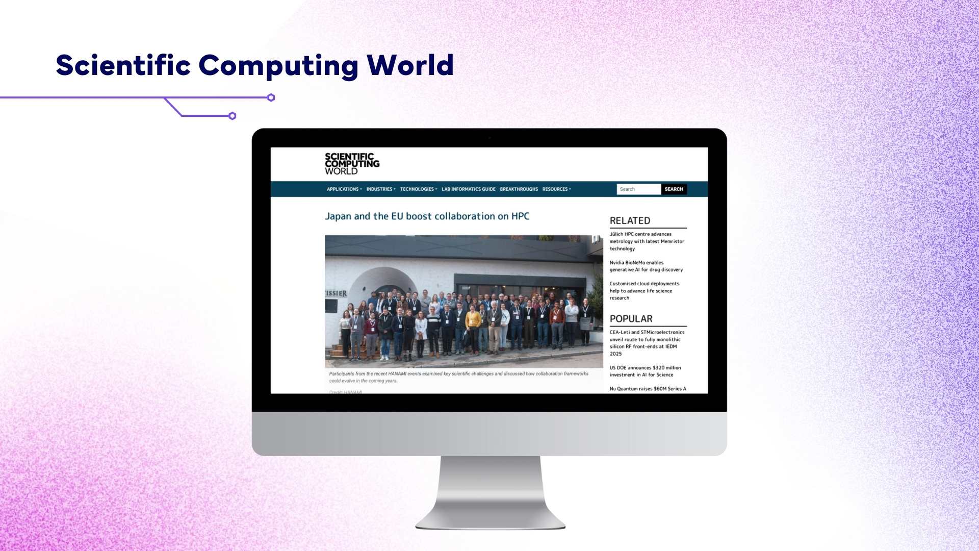 Screen with the Scientific Computing World page open.