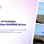 Design with the name of the blog post ("The power of strategic dialogue: How HANAMI drives success") and two images of two women speaking.